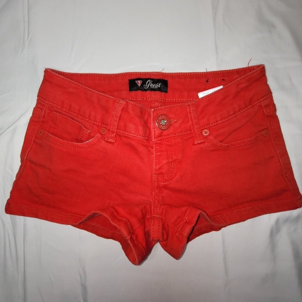 Guess Super Short Red Jean Shorts Juniors Size 25